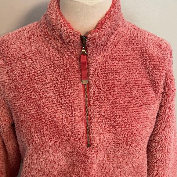 Soft Surroundings Coral Pink‎ Fuzzy Fleece Quarter Zip Pullover Tunic Top - Picture 4 of 6